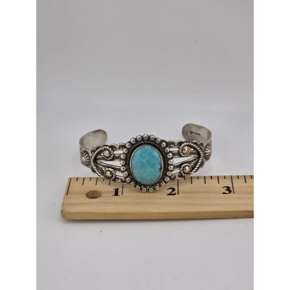 VINTAGE FRED HARVEY NATIVE AMERICAN TURQUOISE CUFF BRACELET - Picture 5 of 16